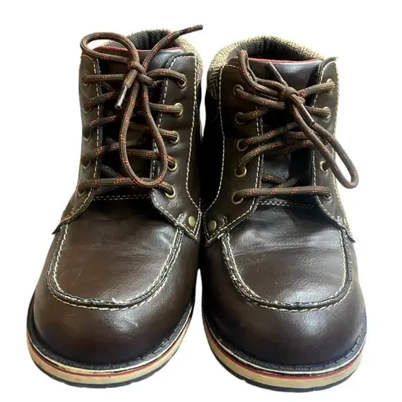 Eddie Bauer Tom Boots Mens Boys 5M Brown Leather Lace Up Ankle Cushion Padded - Picture 8 of 9